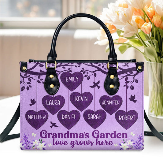 Grandma's Garden Love Grows Here | Personalized Leather Handbag