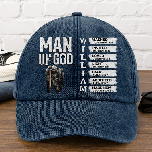 Man Of God | Personalized Vintage Washed Denim Cap