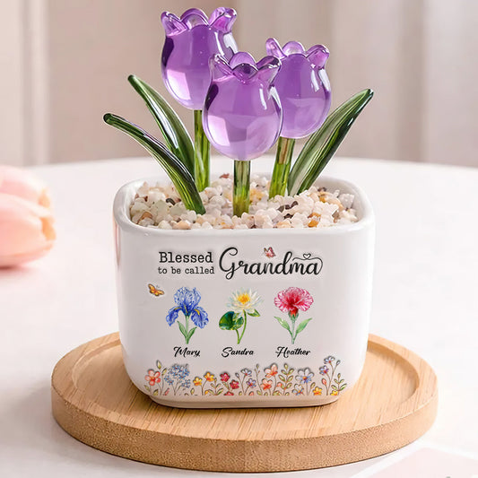 Blessed To Be Called Grandma | Personalized Glass Everlasting Tulips
