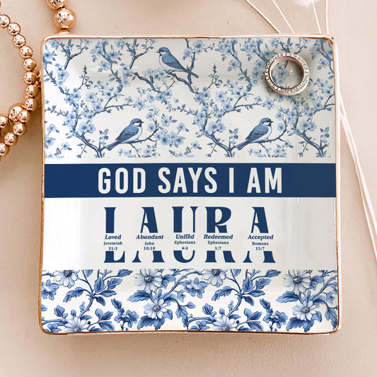 God Says I Am | Personalized Ceramic Ring Dish Square