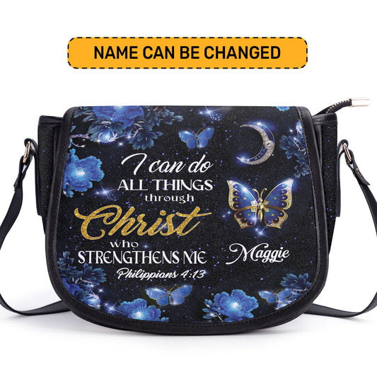 I Can Do All Things Through Christ - Personalized Leather Saddle Bag NM143