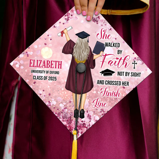 She Walked By Faith | Personalized Graduation Cap Topper