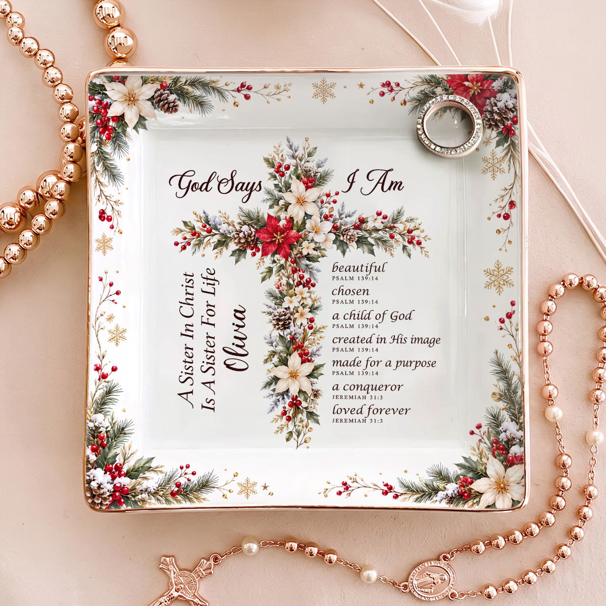 God Says I Am | Personalized Ceramic Ring Dish Square