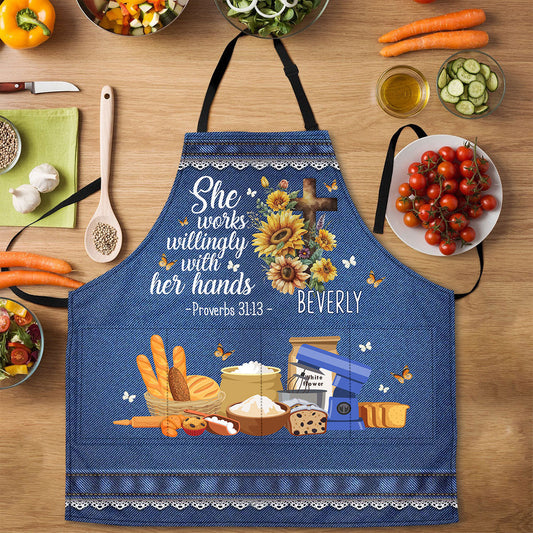 She Works Willingly With Her Hands | Personalized Apron With Pocket