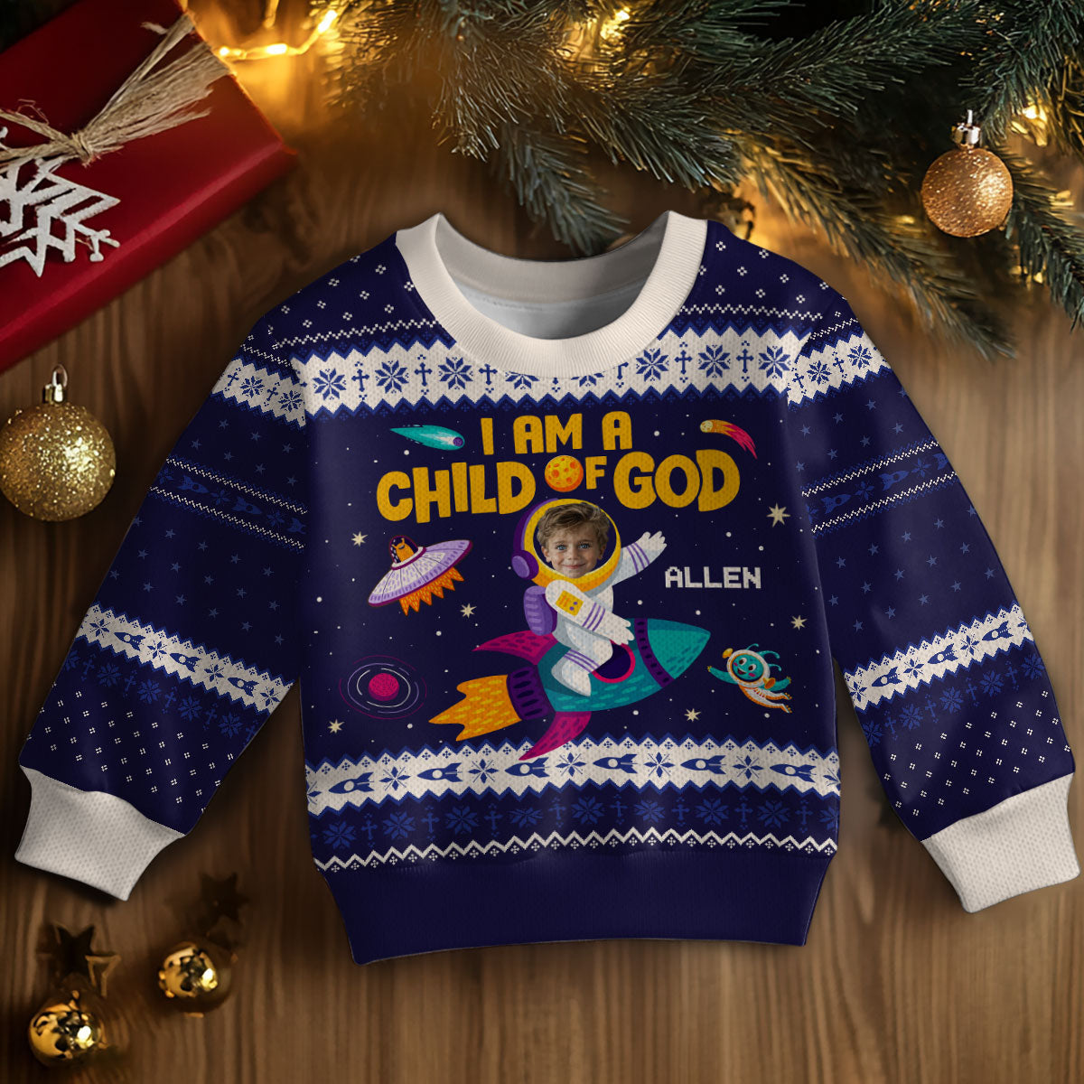 I Am A Child Of God | Personalized Kid Wool Sweater JSKWSPH1997T