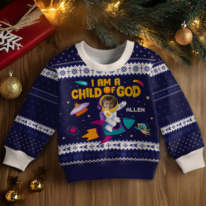 I Am A Child Of God | Personalized Kid Wool Sweater JSKWSPH1997T