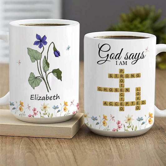 God Says I Am | Personalized White Ceramic Mug