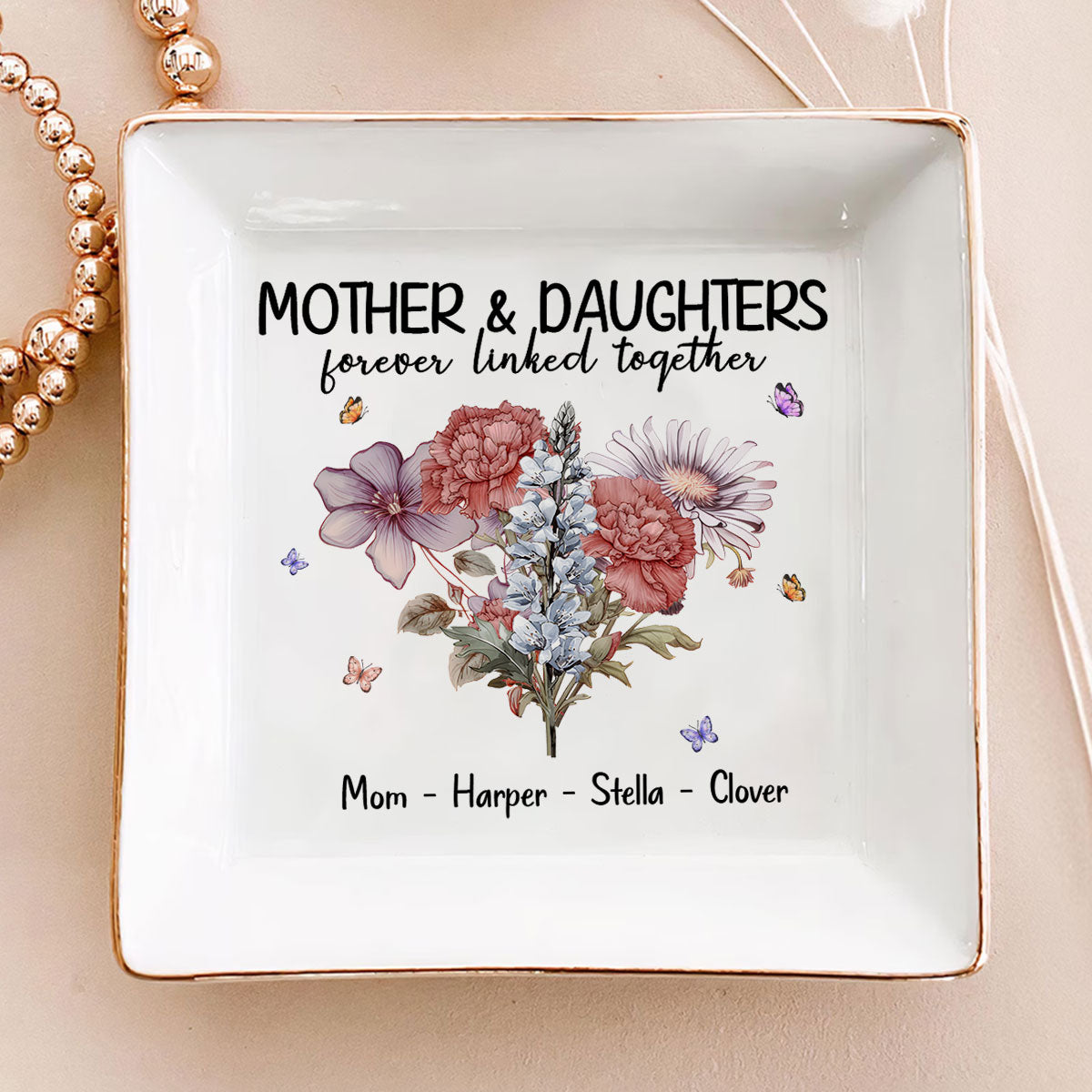 Mother And Daughters Forever Linked Together | Personalized Jewelry Dish