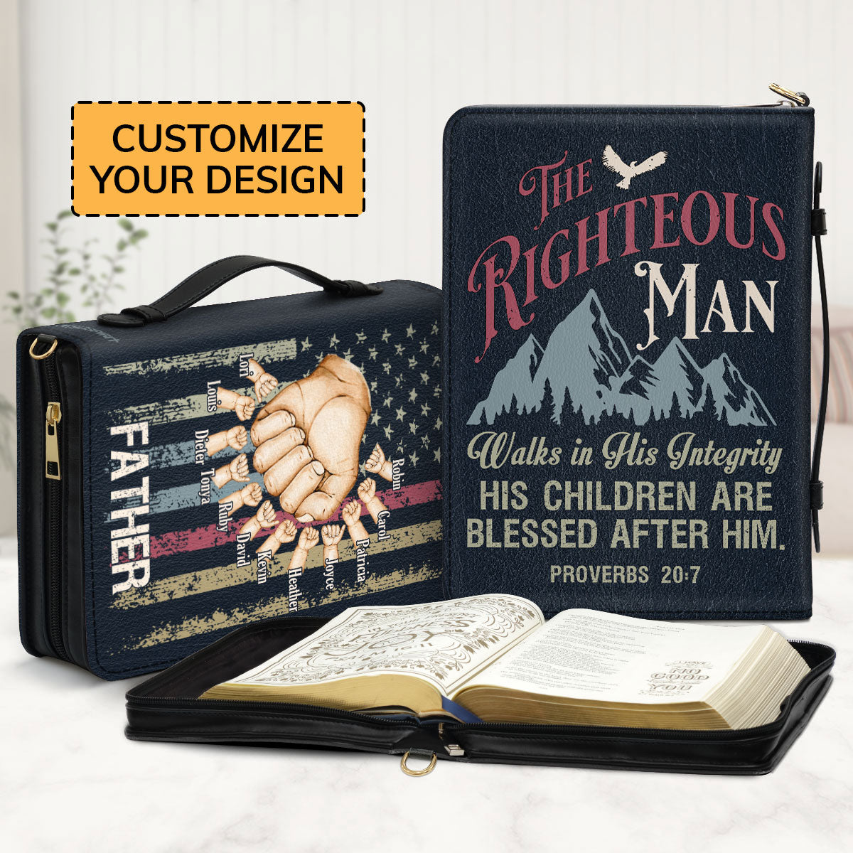 The Righteous Man Walks In His Integrity | Personalized Bible Cover JSBCM794