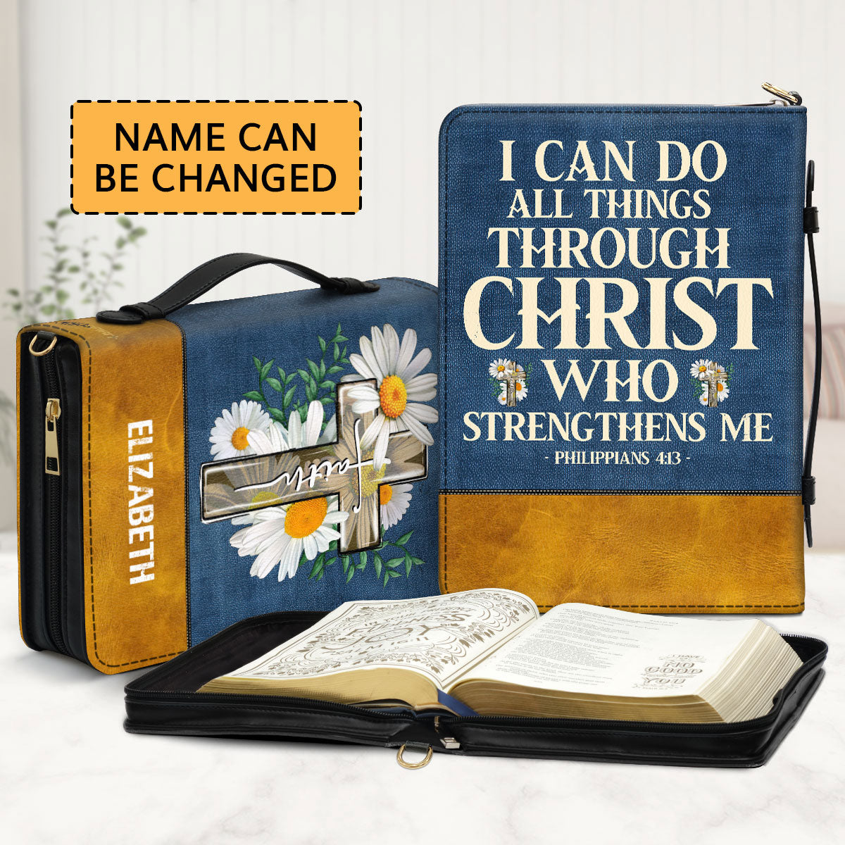 Jesuspirit | Personalized Leather Bible Cover | I Can Do All Things Through Christ Who Strengthens Me | Philippians 4:13 | BCM779