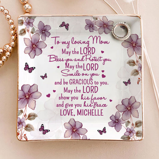 May The Lord Bless You And Protect You | Personalized Ceramic Ring Dish Square