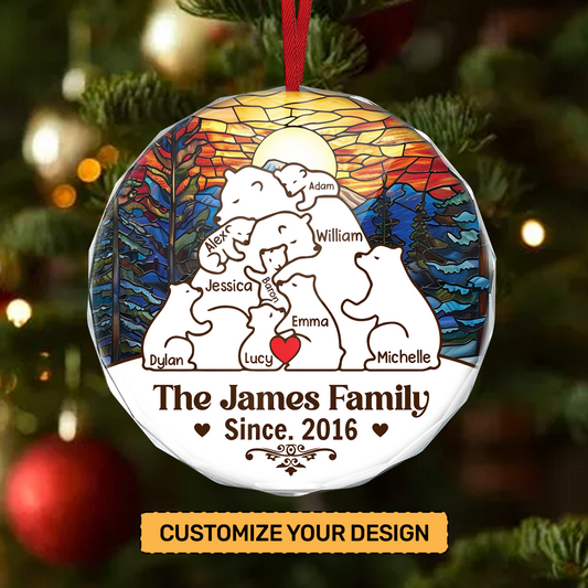 Bear Family | Personalized 1-Side Round Glass Ornament JSURGOPPTN1695L