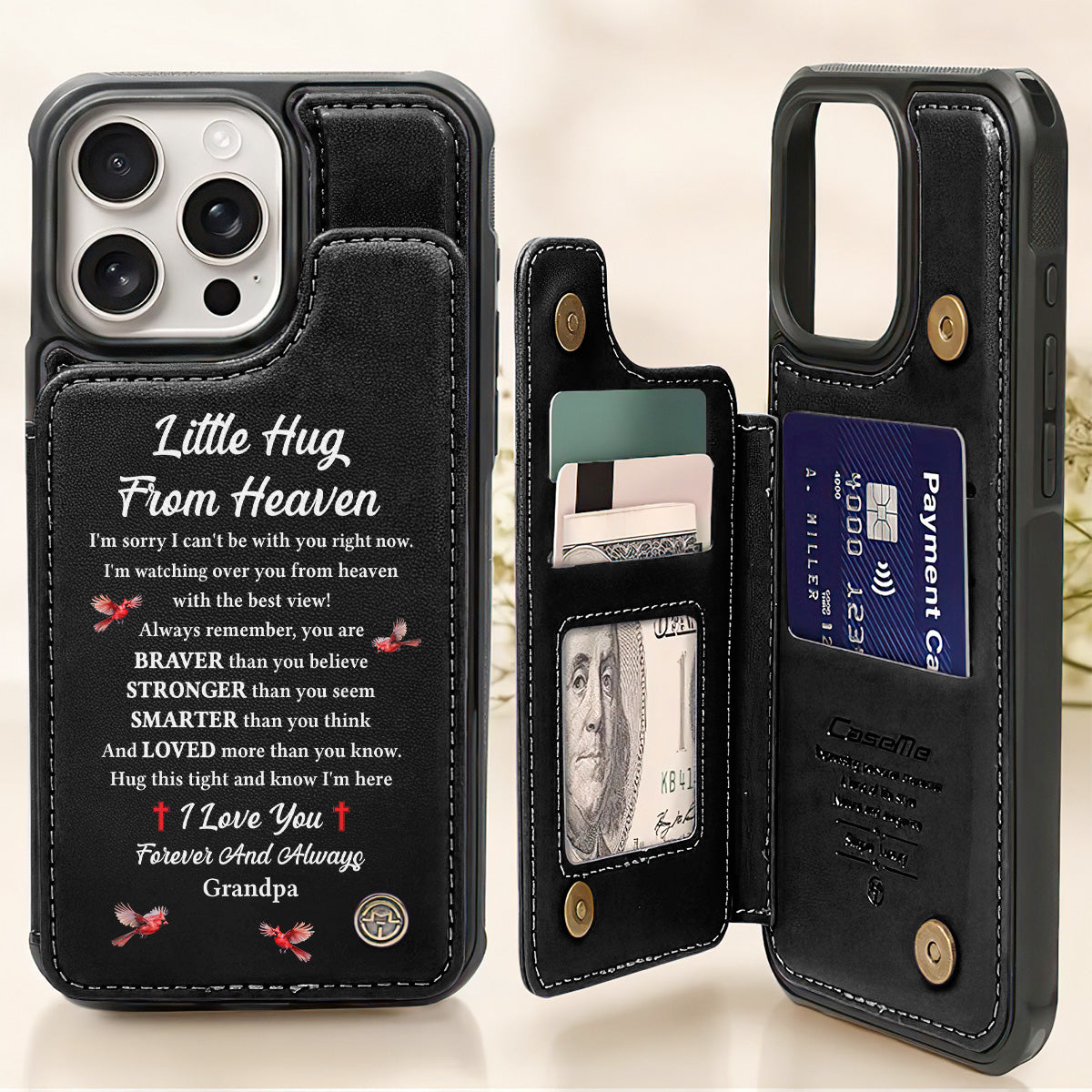 Little Hug From Heaven | Personalized Leather Flip Wallet Phone Case