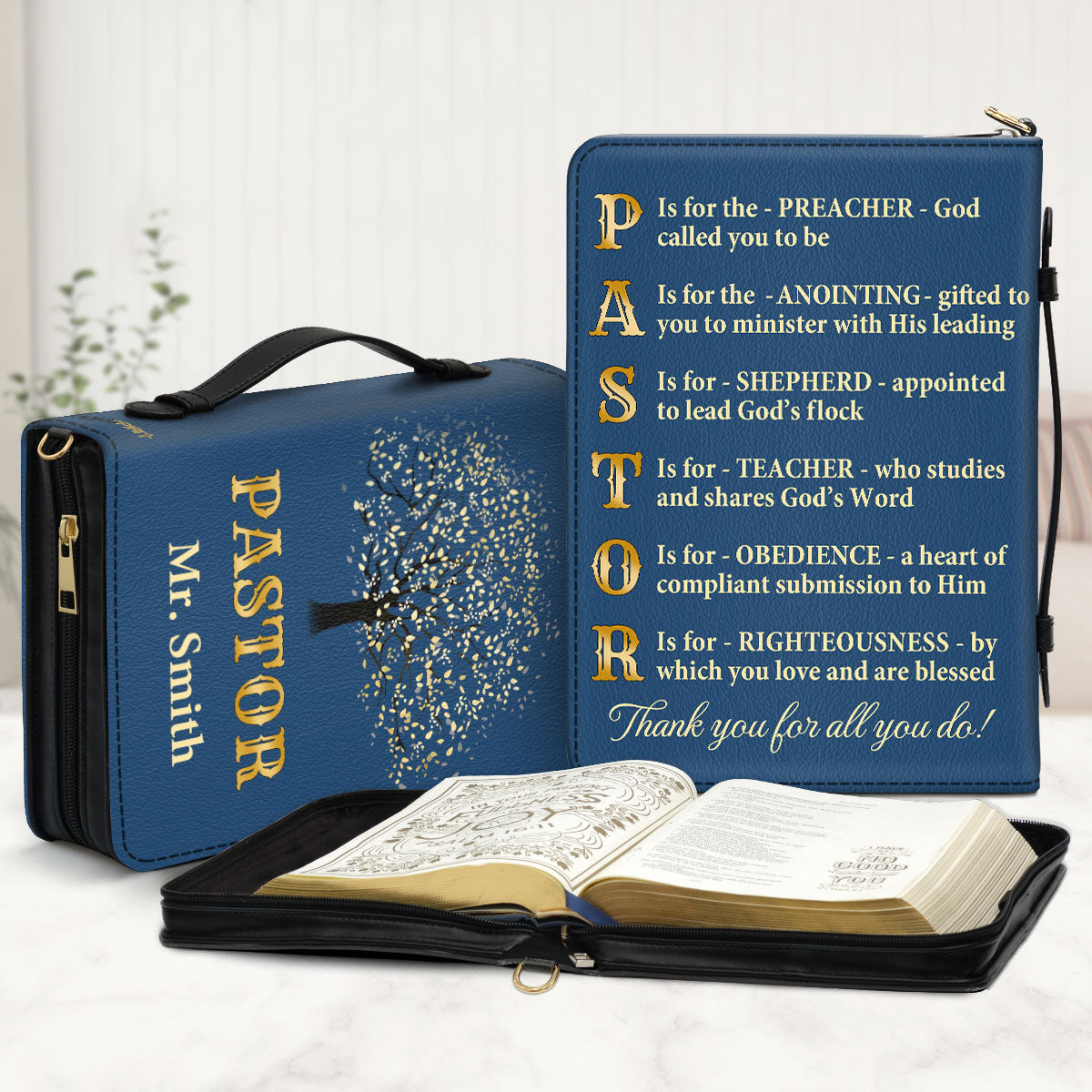 Jesuspirit | Thank You Pastor  | Personalized Zippered Bible Cover With Handle | Christian Inspirational Gifts For Pastor BCNAM1002A