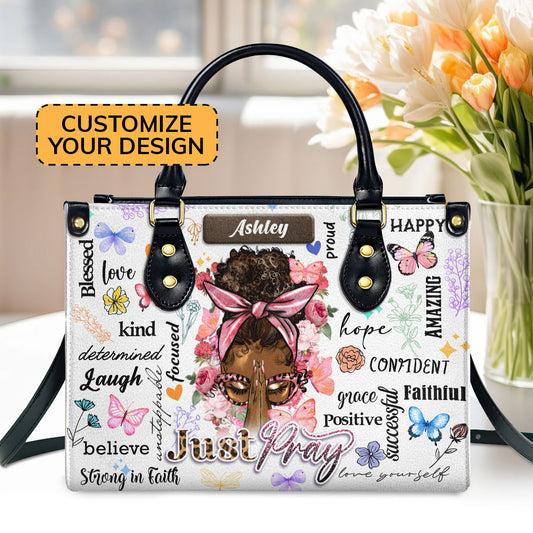 Just Pray | Personalized Leather Handbag JSLHBHLHA1366M