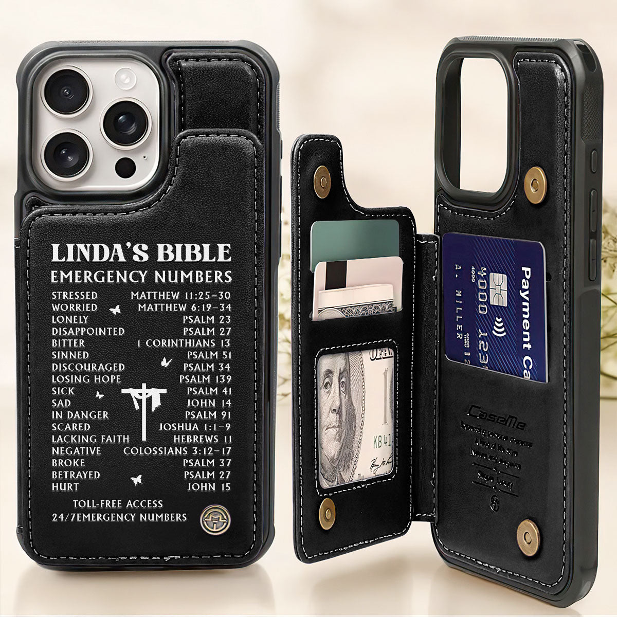 Bible Emergency Numbers | Personalized Leather Flip Wallet Phone Case
