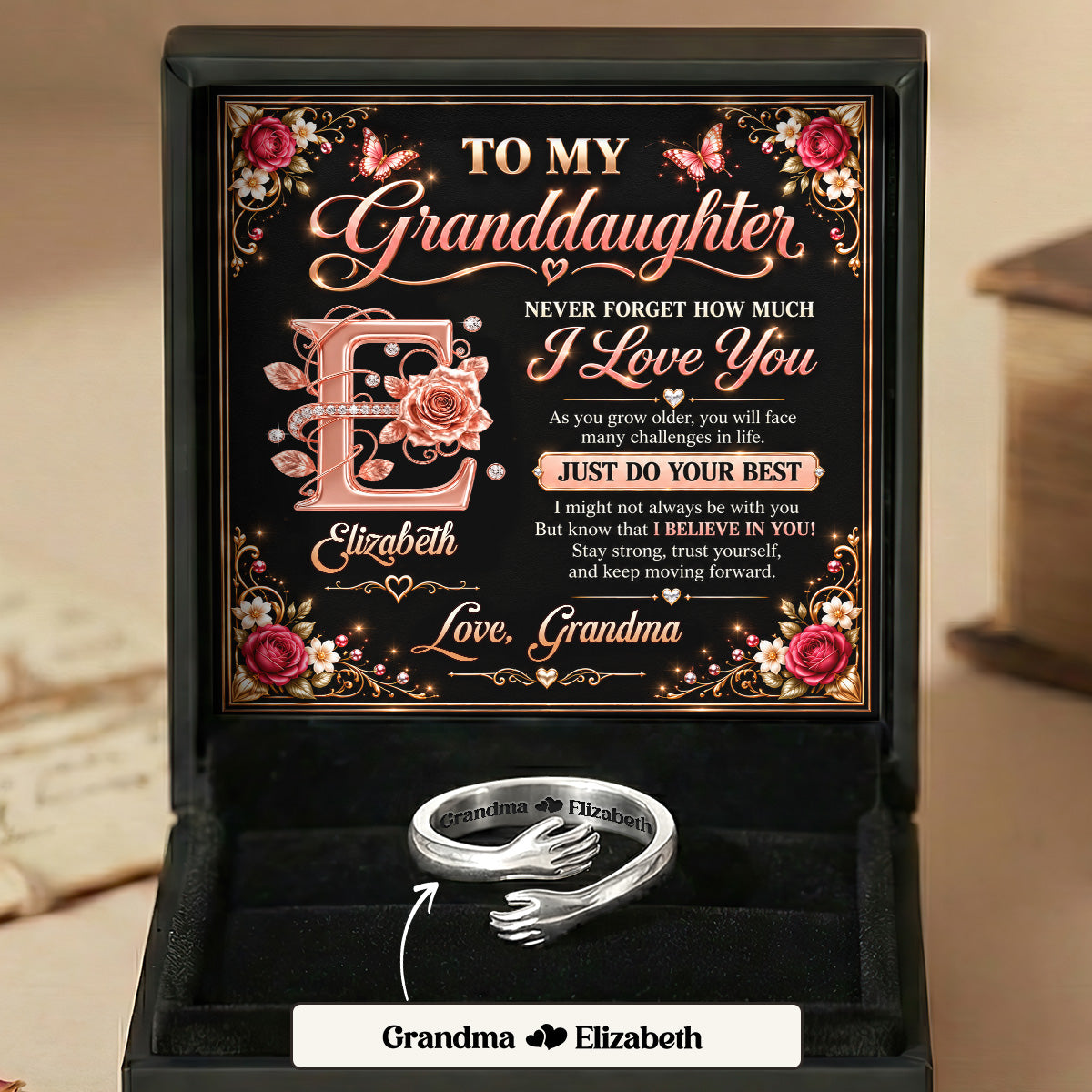To My Granddaughter Never Forget How Much I Love You | Personalized Hug Ring