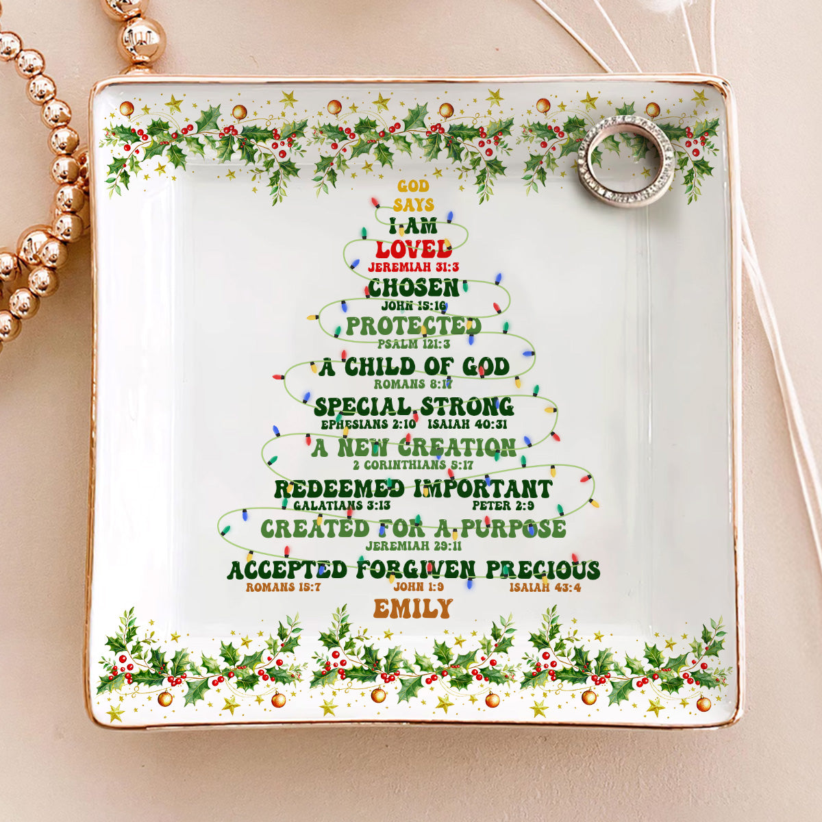 God Says I Am | Personalized Ceramic Ring Dish Square