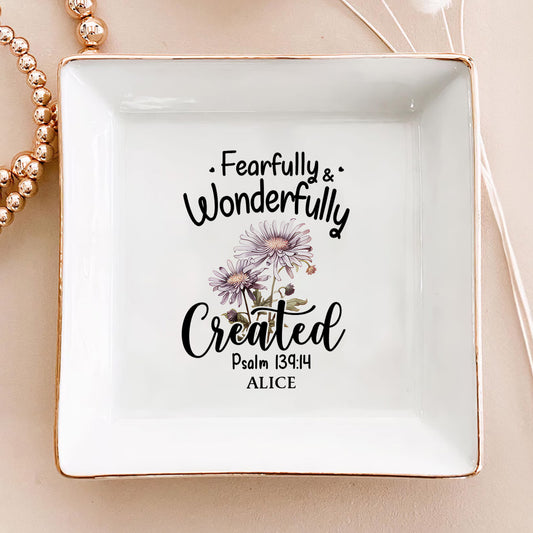 Fearfully and Wonderfully Created Psalm 139:14 Birth Month Flower | Personalized Jewelry Dish JSJDHLPA2862M