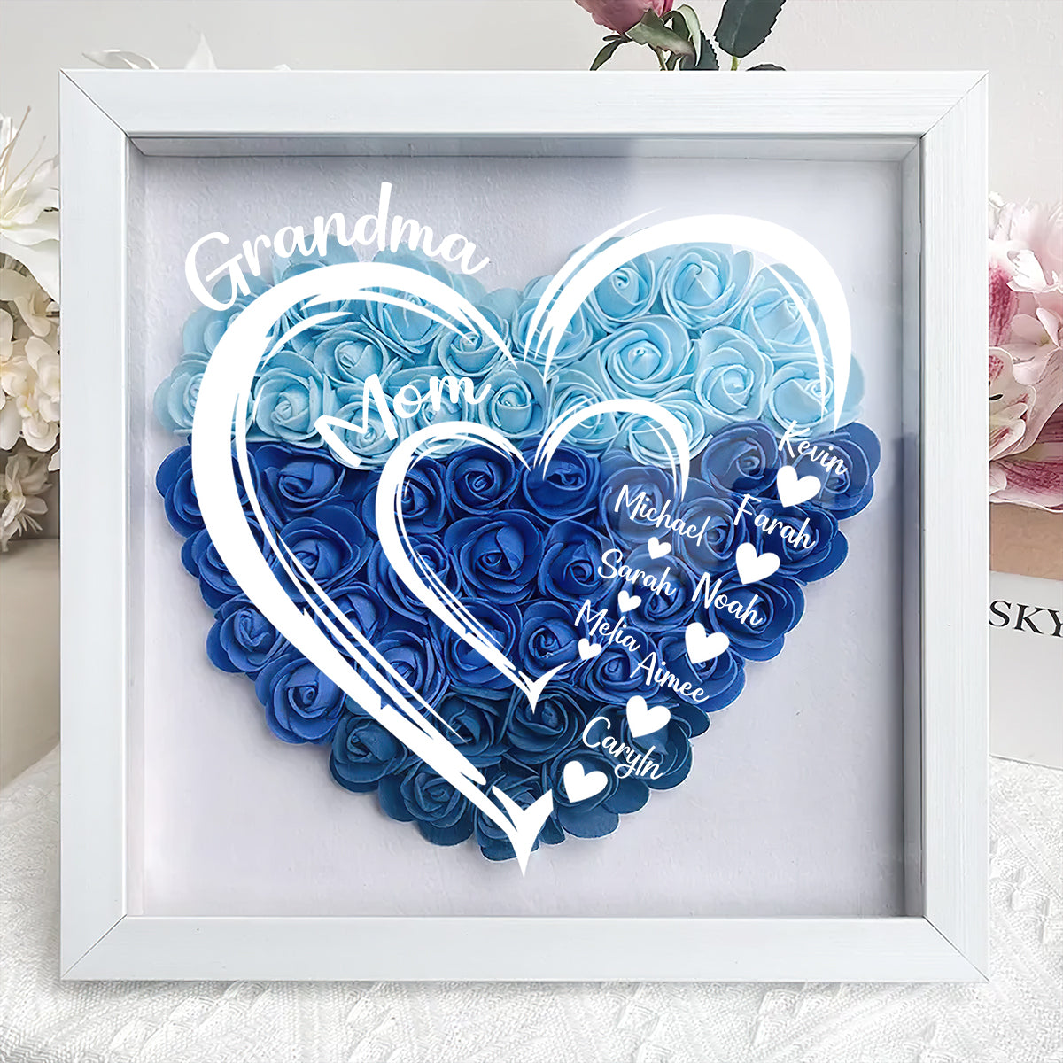 Mommy's Hearts  | Personalized Heart Flower Shadow Box