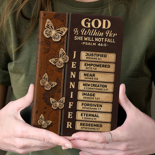 God Is Within Her She Will Not Fall | Personalized Leather Cover Notebook