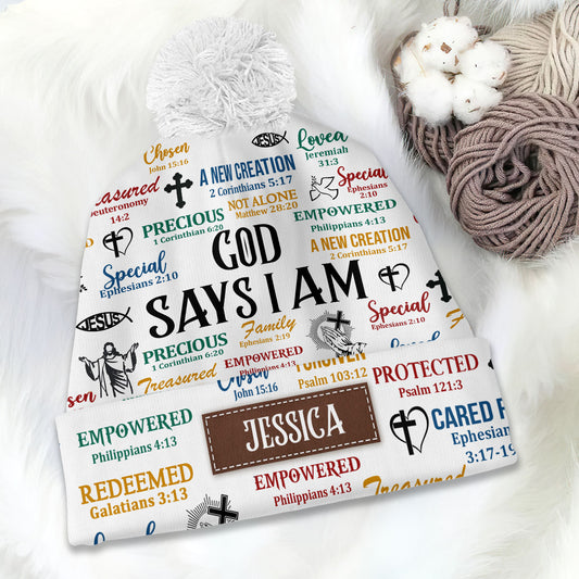 God Says I Am | Personalized Bobble Beanie Hat