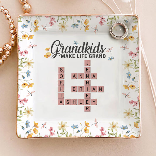 Grandkids Make Life Grand | Personalized Ceramic Ring Dish Square