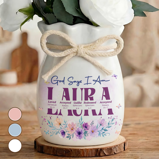 God Says I Am | Personalized Flower Vase With Ribbon