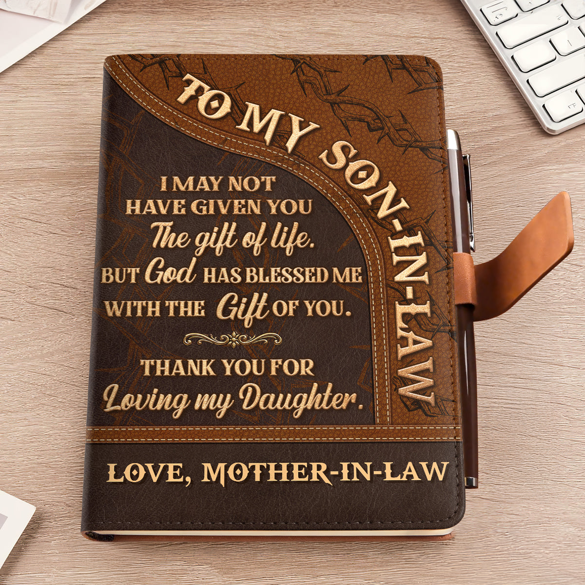 To My Son-in-Law Thank You For Loving My Daughter | Personalized Leather Notebook & Pen Set
