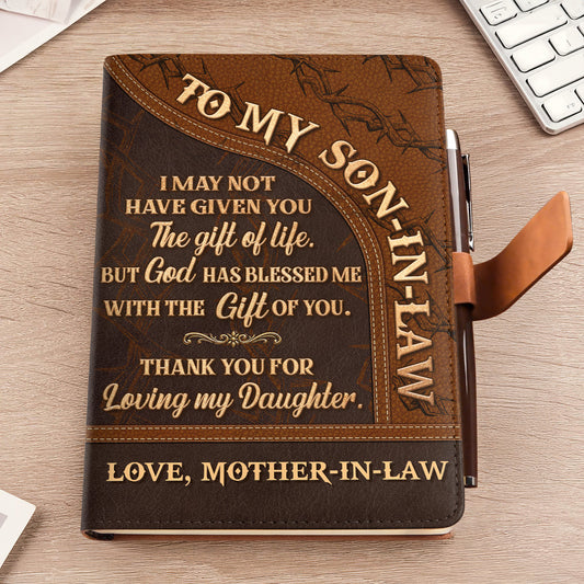 To My Son-in-Law Thank You For Loving My Daughter | Personalized Leather Notebook & Pen Set