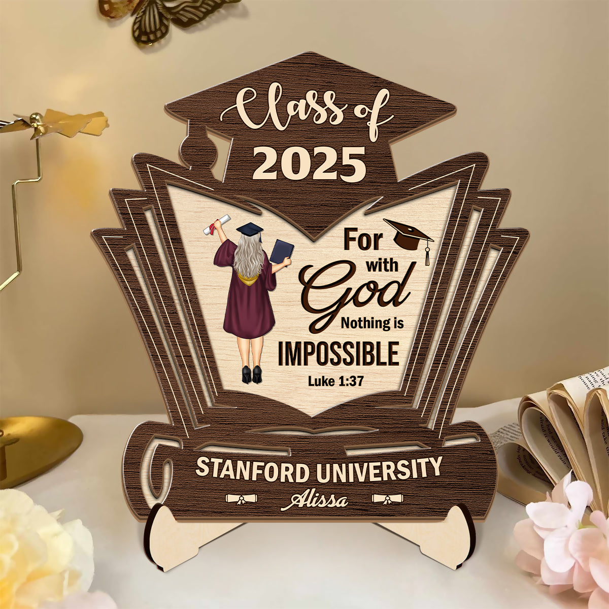 For With God Nothing Is Impossible  | Personalized 2-Layered Wooden Plaque