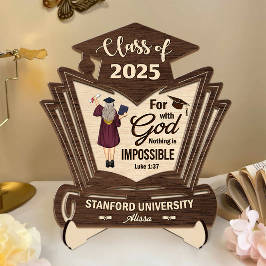 For With God Nothing Is Impossible  | Personalized 2-Layered Wooden Plaque