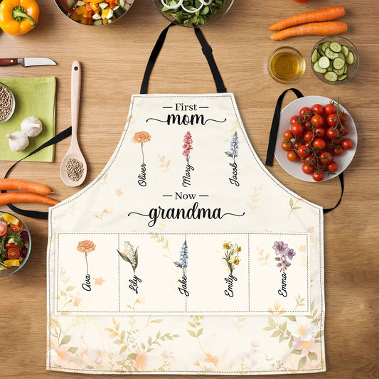 First Mom Now Grandma | Personalized Apron With Pocket