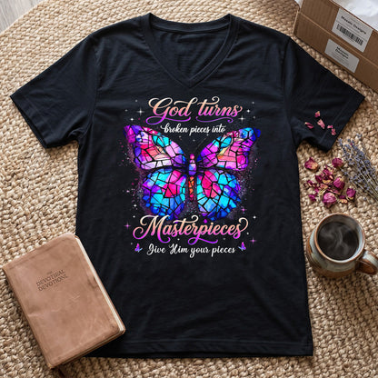 Broken Pieces Into God’s Masterpiece |  Women's V-neck T-shirt