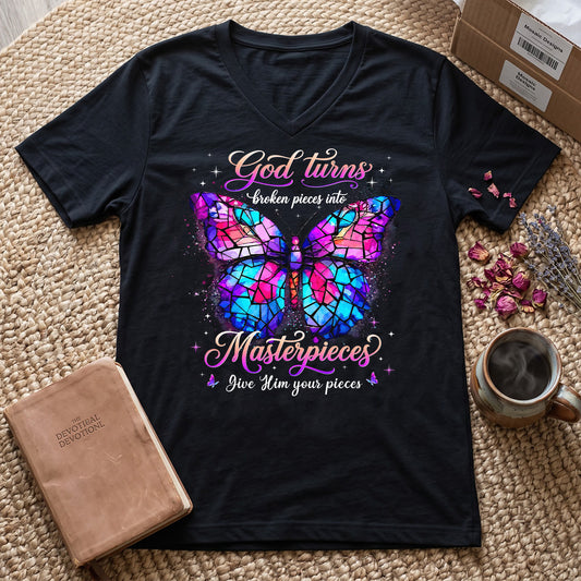 Broken Pieces Into God’s Masterpiece |  Women's V-neck T-shirt
