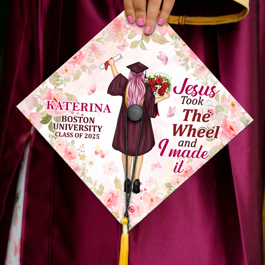 Jesus Took The Wheel And I Made It | Personalized Graduation Cap Topper
