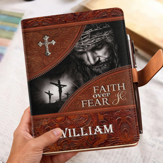 Faith Over Fear | Personalized Leather Notebook & Pen Set