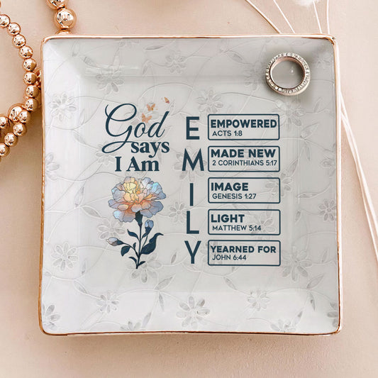 God Says I Am | Personalized Ceramic Ring Dish Square
