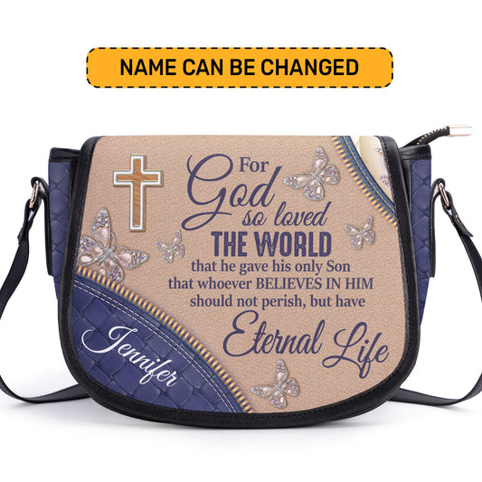 For God So Loved The World - Personalized Leather Saddle Bag NUH285