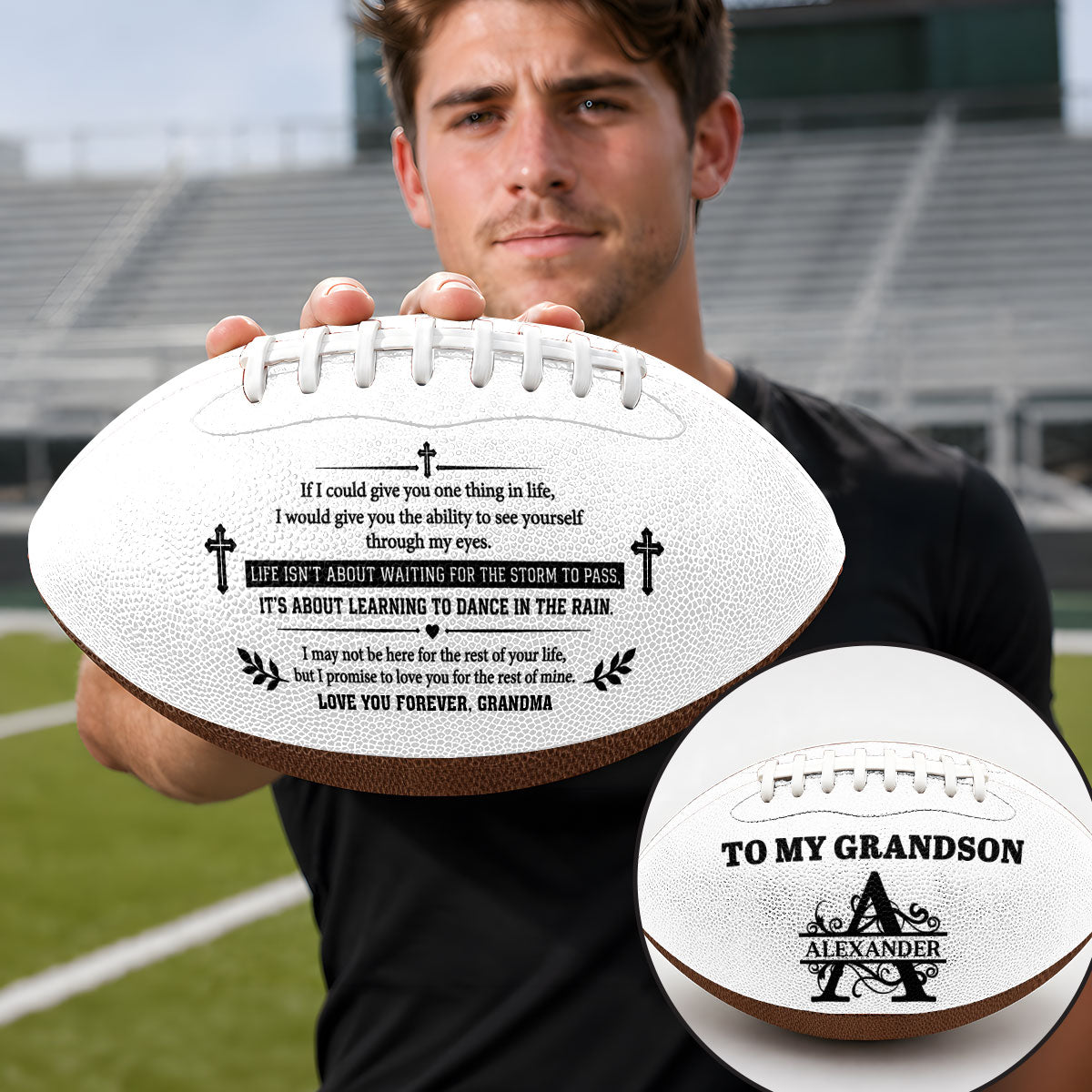 To My Grandson Life Isn't About Waiting For The Storm To Pass | Personalized Football