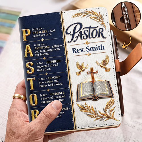 Pastor’s Words Of Faith | Personalized Leather Notebook & Pen Set