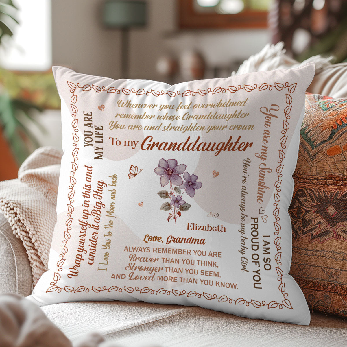 To My Daughter/Granddaughter Birth Month Flowers | Personalized Crystal Velvet Pillow