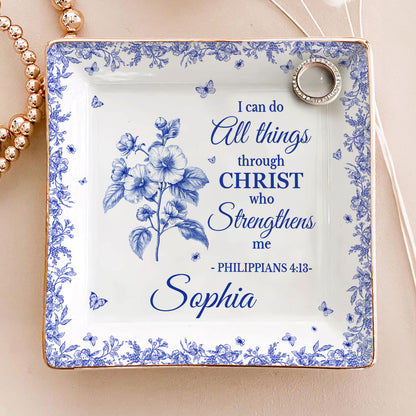 I Can Do All Things Through Christ Who Strengthens Me | Personalized Ceramic Ring Dish Square