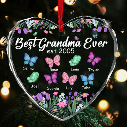 Best Grandma Ever | Personalized Heart Shaped Glass Ornament JSHGOPN2699T