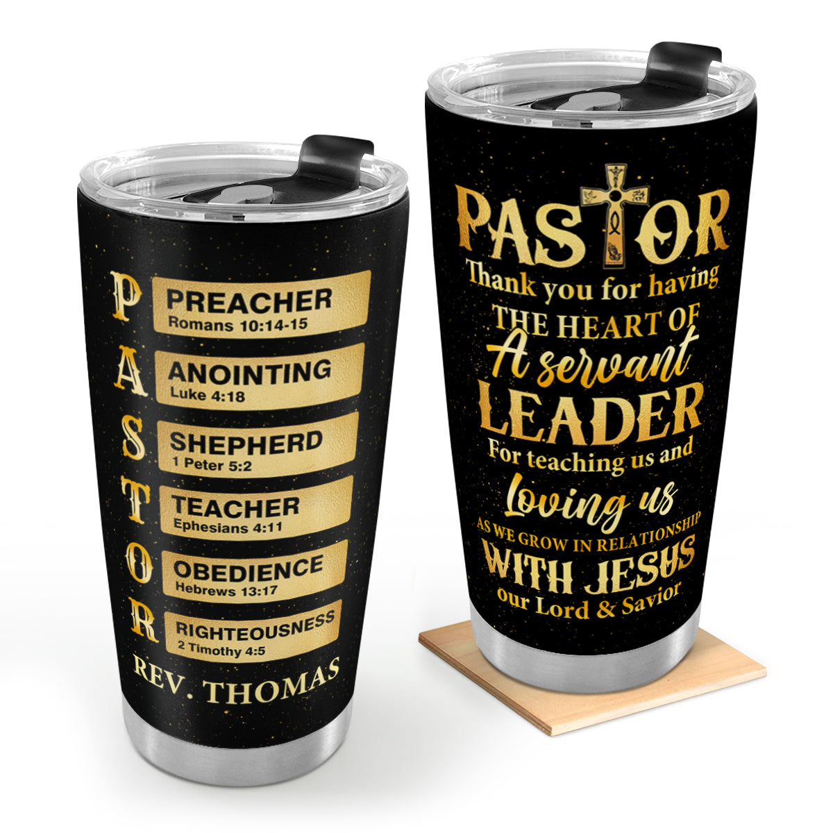 Pastor Thank You For Having The Heart Of A Servant Leader | Personalized Stainless Steel Tumbler