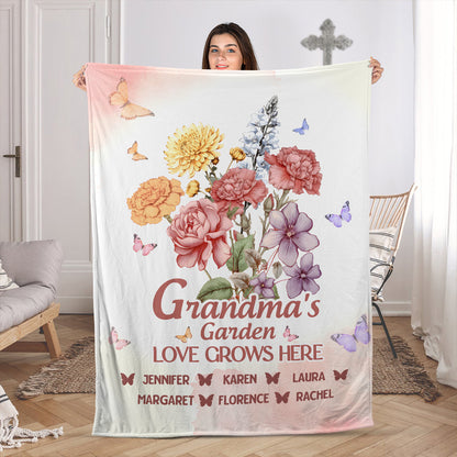 Grandma's Garden Love Grows Here | Personalized Fleece Blanket