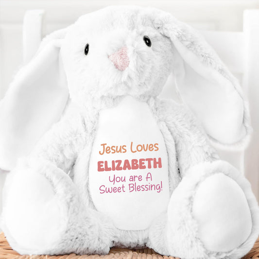 Jesus Loves Me - Personalized Stuffed Bunny