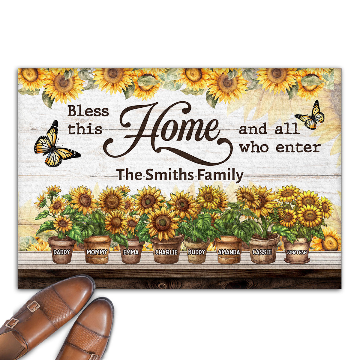 Bless This Home Sunflowers | Personalized Doormat JSDMHLTN1795L