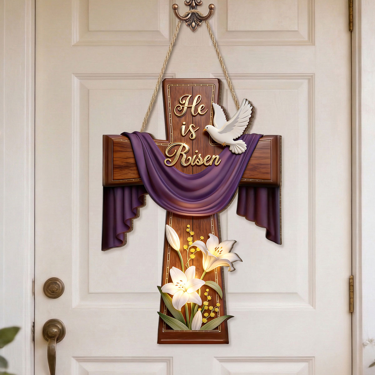 Gift For Family - He Is Risen - Wooden Door Sign Inspirational Easter ...