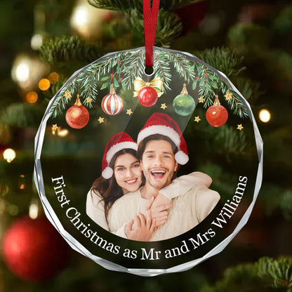 Custom Photo Christmas | Personalized 1-Side Round Glass Ornament